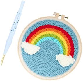 img 2 attached to Exceart Punch Embroidery Tools Set with 20cm Round Embroidery Base Cloth, Scissors, Wools, Threads, and Accessories - Small Rainbow Design