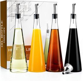 img 4 attached to 🍶 Premium Olive Oil and Vinegar Dispenser Set (4 Pack) - 18 oz Glass Bottles for Kitchen - Stainless Steel Pourer Spouts & Funnel - Cooking Oil Cruet