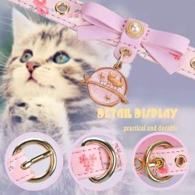 img 1 attached to 🌸 Stylish Floral Print Pet Collar: Adjustable PU Leather Collar with Bowtie and Pendant for Cats and Small Dogs