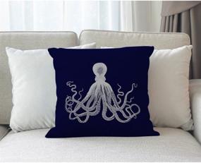 img 1 attached to 🐙 Moslion Octopus Pillow Case: Adorable White Giant Octopus on Dark Blue Background - 18" x 18" Cotton Linen Cushion Cover in Navy Blue & White