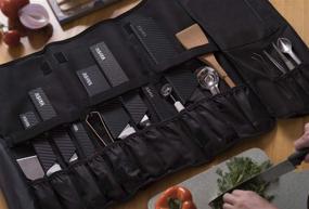 img 1 attached to Сумка для ножей Asaya Chef Knife Roll Bag - 20 карманов для ножей и кухонных принадлежностей - герметичный восковой нейлон - идеально подходит для шеф-поваров и студентов кулинарного искусства - ножи не включены (коричневая)