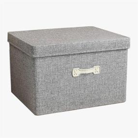 img 4 attached to 📦 JOYBOS Foldable Linen Fabric Storage Bins with Lids - Collapsible Closet Organizer Containers for Home Bedroom Office