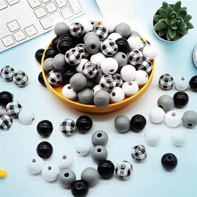 img 2 attached to 🪵 200 Pieces of Natural Wood Beads with Buffalo Plaid Print in Black, Gray, and White – Ideal for Rustic Farmhouse Decor, Garland, Jewelry Making, and DIY Crafts