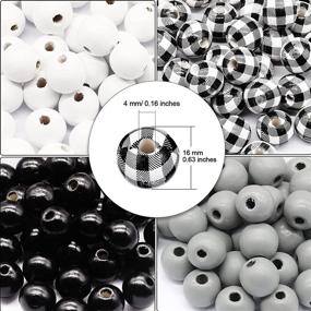 img 3 attached to 🪵 200 Pieces of Natural Wood Beads with Buffalo Plaid Print in Black, Gray, and White – Ideal for Rustic Farmhouse Decor, Garland, Jewelry Making, and DIY Crafts