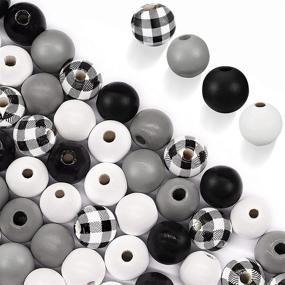 img 4 attached to 🪵 200 Pieces of Natural Wood Beads with Buffalo Plaid Print in Black, Gray, and White – Ideal for Rustic Farmhouse Decor, Garland, Jewelry Making, and DIY Crafts