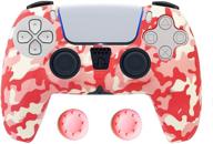 skziri 1pack pink silicone rubber cover skin case with 2 thumb grips for ps5 controller (camo pink) logo