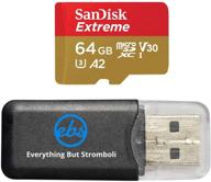 📸 sandisk 64gb micro sdxc extreme 4k memory card | class 10 | compatible with dji mavic pro, phantom 4, phantom 3 quadcopter | 4k uhd video camera drone | includes everything but stromboli card reader logo