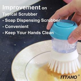 img 3 attached to 🧽 ITTAHO 2 Pack Dish Brush with Soap Dispenser and Storage Holder - Perfect for Easy Dishwashing, Pan & Sink Cleaning, and Vegetable Scrubbing