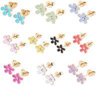 set of 10 hypoallergenic stud earrings for girls with sensitive ears - stainless steel posts, assorted styles and vibrant colors logo