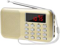 lefon mini digital am fm radio media speaker mp3 music player support tf card/usb disk with led screen display and emergency flashlight function (gold-upgraded) logo