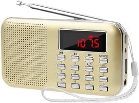 img 4 attached to LEFON Mini Digital AM FM Radio Media Speaker MP3 Music Player Support TF Card/USB Disk With LED Screen Display And Emergency Flashlight Function (Gold-Upgraded)