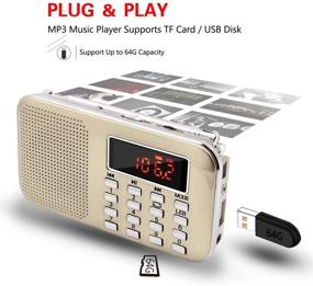 img 3 attached to LEFON Mini Digital AM FM Radio Media Speaker MP3 Music Player Support TF Card/USB Disk With LED Screen Display And Emergency Flashlight Function (Gold-Upgraded)