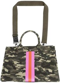 img 3 attached to Milly Kate Camouflage Tote Handbag: Stylish, Trendy, Preppy, Exclusive 🌸 Designer Purse with Pink and Orange Stripes, Detachable Strap, and Inside Pockets