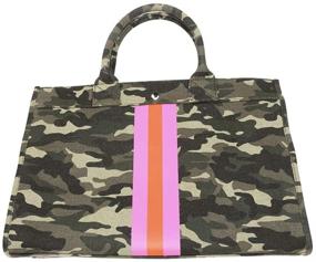 img 4 attached to Milly Kate Camouflage Tote Handbag: Stylish, Trendy, Preppy, Exclusive 🌸 Designer Purse with Pink and Orange Stripes, Detachable Strap, and Inside Pockets