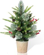 🎄 twincodecor mini christmas tree prelit - 18 inch artificial tabletop christmas tree: battery operated lights, pine cones, red berries for festive holiday decor логотип