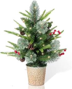 img 4 attached to 🎄 TWINCODECOR Mini Christmas Tree Prelit - 18 Inch Artificial Tabletop Christmas Tree: Battery Operated Lights, Pine Cones, Red Berries for Festive Holiday Decor