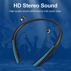 img 2 attached to 🎧 Черно-синие наушники Bluetooth с выдвижными наушниками - беспроводные ожерелья для спорта, шумоподавляющие стерео-наушники с микрофоном.