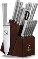 🔪 precision kitchen knife set - 15-piece german stainless steel chef knife block set with sharpener - sleek silver design logo