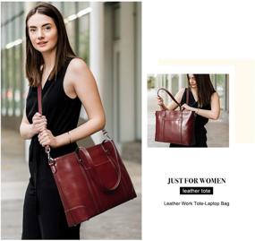 img 3 attached to S-ZONE Leather Tote Bag For Women Office Shoulder Handbag 15 Laptop Accessories in Bags, Cases & Sleeves