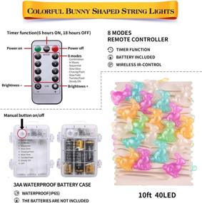 img 2 attached to 🐰 Bunny String Lights Battery Operated 10 Ft 40 LED Rabbit Fairy Lights for Christmas Party Indoor/Outdoor Decorations: Waterproof, Ideal for Home, Bedroom, Garden, Wedding