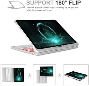 img 2 attached to Premium iPad Pro 11 Case with Keyboard for 1st Generation 2018: 7 Colors Backlight, 360° Rotation, Bluetooth Connectivity & Pencil Charging - Silver