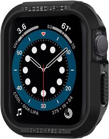 img 4 attached to 🔒 Spigen Прочный чехол-протектор Rugged Armor - Чехол для Apple Watch 44 мм Серии 6/SE/5/4 - Черный