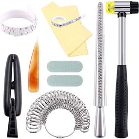img 4 attached to 📏 Keadic 12Pcs Jewelry Ring Sizer Tools Set: Mandrel, Sizer, Clamp, Hammer, Gauge, Cleaning Cloth, Buffing Bars, Agate, Storage Bag