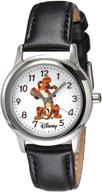disney kids' w000874 tween tigger 🐯 stainless steel watch with black leather strap logo