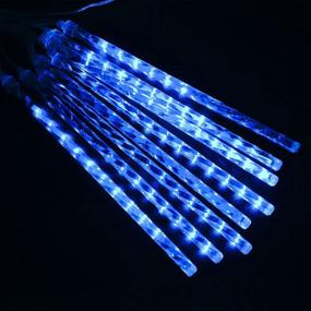 img 3 attached to 🎄 Christmas Meteor Shower Lights - 8 Tubes with 192 LED, Blue Hanging Falling Rain Lights for Outdoor, Connectable Icicle Lights Waterproof, Dropping Lights for Holiday Wedding Tree