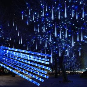 img 4 attached to 🎄 Christmas Meteor Shower Lights - 8 Tubes with 192 LED, Blue Hanging Falling Rain Lights for Outdoor, Connectable Icicle Lights Waterproof, Dropping Lights for Holiday Wedding Tree