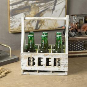 img 3 attached to 🍺 MyGift 6-Bottle Wood Beer Bottle Holder: Portable Carrier Caddy with Handle & Shabby White Washed Finish