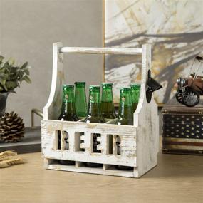 img 2 attached to 🍺 MyGift 6-Bottle Wood Beer Bottle Holder: Portable Carrier Caddy with Handle & Shabby White Washed Finish