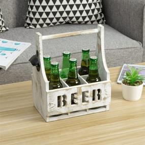 img 1 attached to 🍺 MyGift 6-Bottle Wood Beer Bottle Holder: Portable Carrier Caddy with Handle & Shabby White Washed Finish