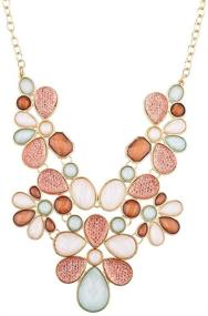 img 3 attached to 🌟 LUX ACCESSORIES Gold Tone Peach Ivory Statement Necklace with Faceted Caviar Glitter