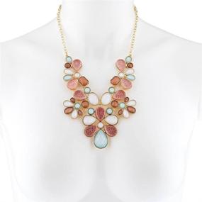 img 2 attached to 🌟 LUX ACCESSORIES Gold Tone Peach Ivory Statement Necklace with Faceted Caviar Glitter