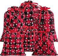 🎁 aneco 6 pack christmas buffalo plaid bags: festive snowflake pattern holiday cotton present bags – ideal gift wrapping drawstring bags for christmas party favors and treats logo