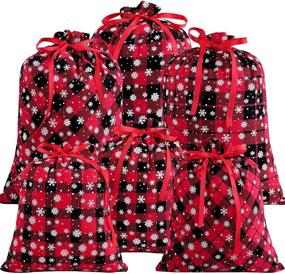 img 4 attached to 🎁 Aneco 6 Pack Christmas Buffalo Plaid Bags: Festive Snowflake Pattern Holiday Cotton Present Bags – Ideal Gift Wrapping Drawstring Bags for Christmas Party Favors and Treats