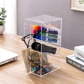 img 2 attached to Enhanced SEO: MyGift Clear Acrylic Multi Compartment Desktop Organizer, Letter Mail Sorter & Office Supplies Holder