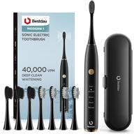 sonic electric toothbrush for adults with powerful 40,000 vpm motor, extended 180 days battery life, charcoal sonic whitening toothbrush for braces, 5 modes, smart timer, 8 brush heads & 1 travel case, sleek black design logo