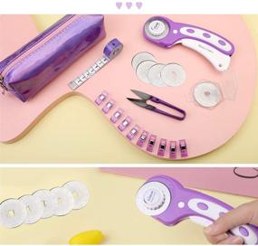 img 1 attached to 🧵 Quilting Rotary Cutter Set, 45mm Fabric Cutter with 5 Replacement Blades - Purple, Sewing Clips, Tape Measure, and More for Crafting and Patchwork – Shiny Storage Bag Included