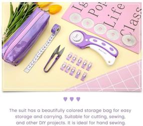 img 2 attached to 🧵 Quilting Rotary Cutter Set, 45mm Fabric Cutter with 5 Replacement Blades - Purple, Sewing Clips, Tape Measure, and More for Crafting and Patchwork – Shiny Storage Bag Included