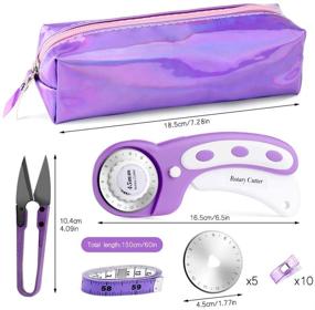 img 3 attached to 🧵 Quilting Rotary Cutter Set, 45mm Fabric Cutter with 5 Replacement Blades - Purple, Sewing Clips, Tape Measure, and More for Crafting and Patchwork – Shiny Storage Bag Included