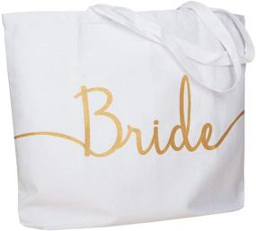 img 4 attached to Bride Gifts for Bridal Shower - ElegantPark Wedding Tote Bag with Pocket | Jumbo Gold Glitter White Shoulder Bag | 100% Cotton Wedding Gift for Bride