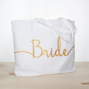 img 3 attached to Bride Gifts for Bridal Shower - ElegantPark Wedding Tote Bag with Pocket | Jumbo Gold Glitter White Shoulder Bag | 100% Cotton Wedding Gift for Bride