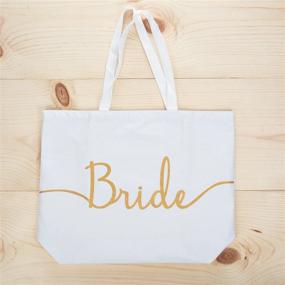 img 2 attached to Bride Gifts for Bridal Shower - ElegantPark Wedding Tote Bag with Pocket | Jumbo Gold Glitter White Shoulder Bag | 100% Cotton Wedding Gift for Bride