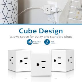 img 3 attached to 🔌 Philips 3-Outlet Extender: Extra-Wide, Easy Access Adapter for Travel - Cube Design, 3-Prong - 1 Pack, White SPS3001WA/37