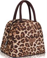 🐆 buringer heart leopard reusable insulated lunch bag cooler tote box with front pocket and zipper closure - ideal for women, men, work, picnic, or travel логотип