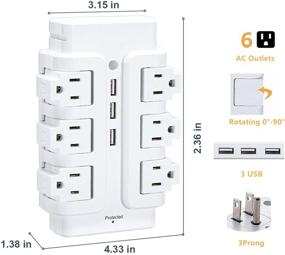 img 3 attached to Convenient Multi Plug Outlet Extender: 6 Rotating AC Outlets, 3 USB Charger Station | Ideal for Travel, Hotel, Office, Home