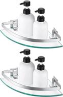 🛁 silver finish kes glass corner shelf with rail - 2 tier wall mount, bathroom storage organizer (a4120a-p2) logo