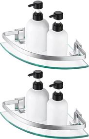 img 4 attached to 🛁 Silver Finish KES Glass Corner Shelf with Rail - 2 Tier Wall Mount, Bathroom Storage Organizer (A4120A-P2)